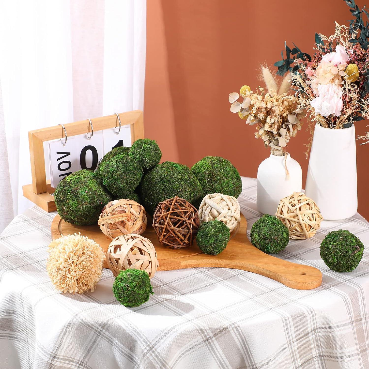 Jetec 18 Piezas Bolas Decorativas de Musgo y Ratán para Jarrón