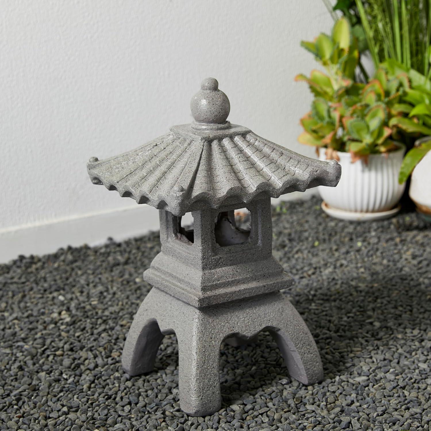 Glitzhome MGO Faux Concrete Pagoda Garden Statue Indoor and Outdoor Decoration, 16" H