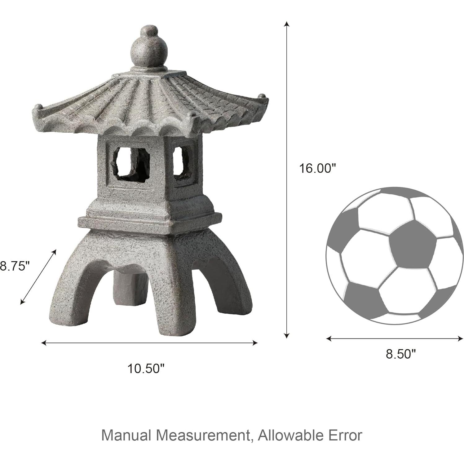 Glitzhome MGO Faux Concrete Pagoda Garden Statue Indoor and Outdoor Decoration, 16" H