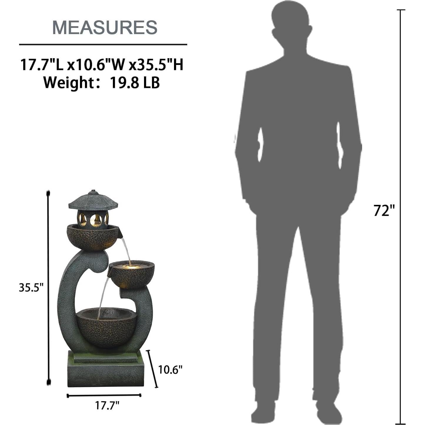Fuente de Agua Zen Tankana 90 cm Gris con Luces LED