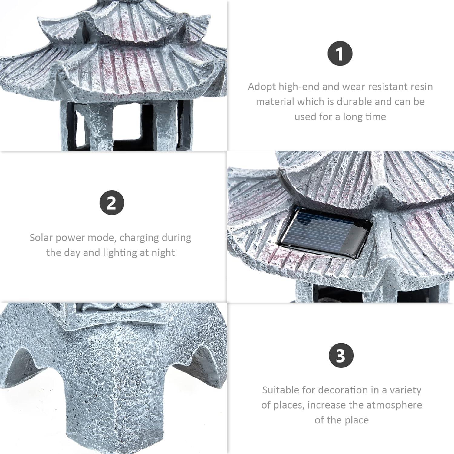 Estatua de Jardín Solar GANAZONO Pagoda de Resina Gris 26x15.5cm