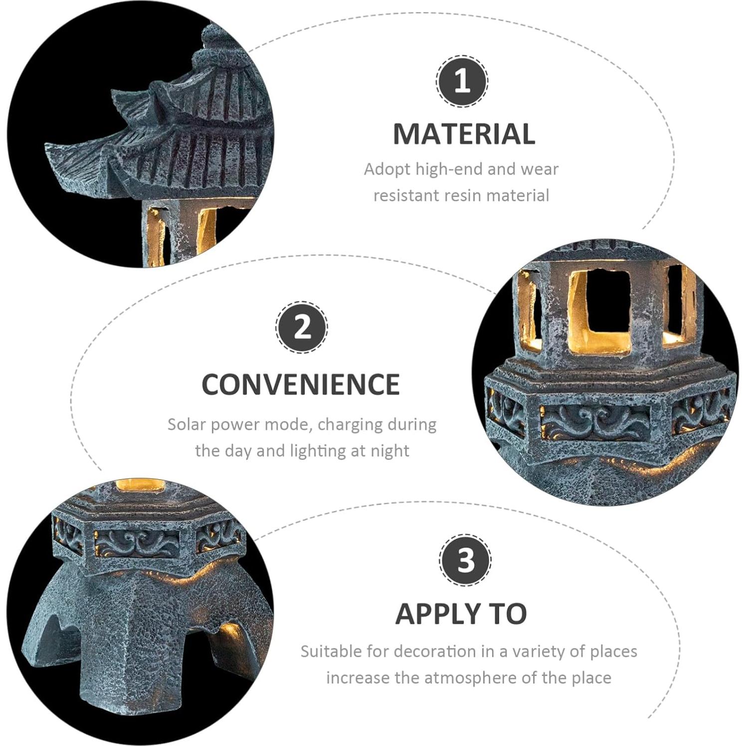 Estatua de Jardín Solar GANAZONO Pagoda de Resina Gris 26x15.5cm