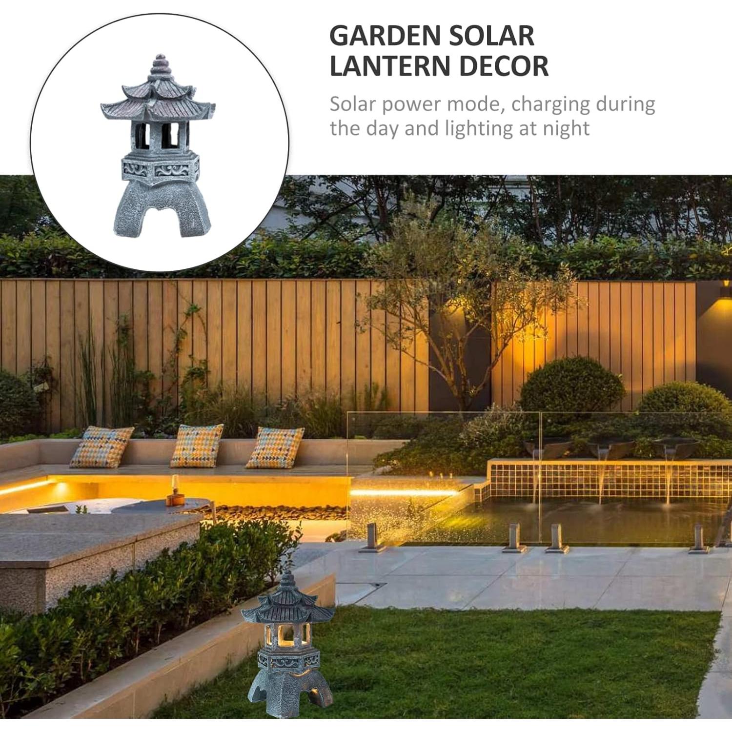 Estatua de Jardín Solar GANAZONO Pagoda de Resina Gris 26x15.5cm