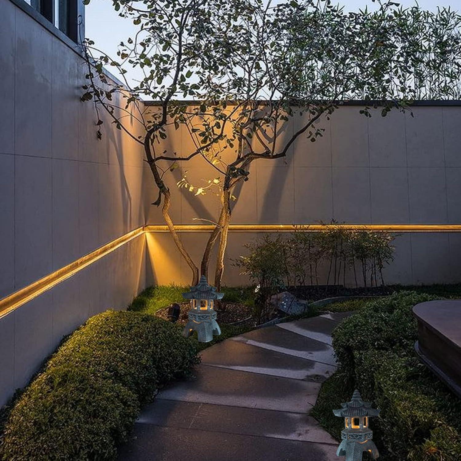 Estatua de Jardín Solar GANAZONO Pagoda de Resina Gris 26x15.5cm