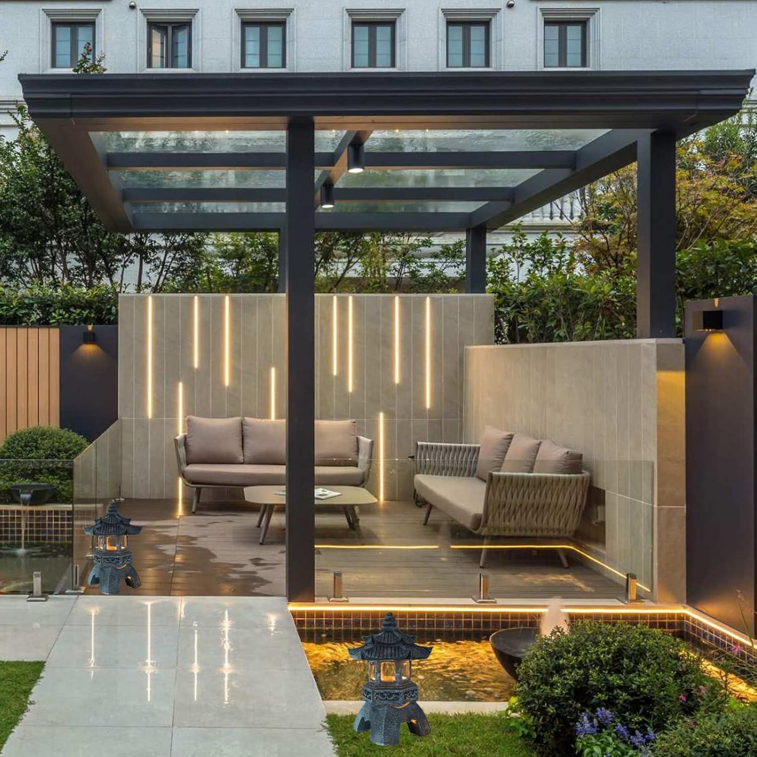 Estatua de Jardín Solar GANAZONO Pagoda de Resina Gris 26x15.5cm