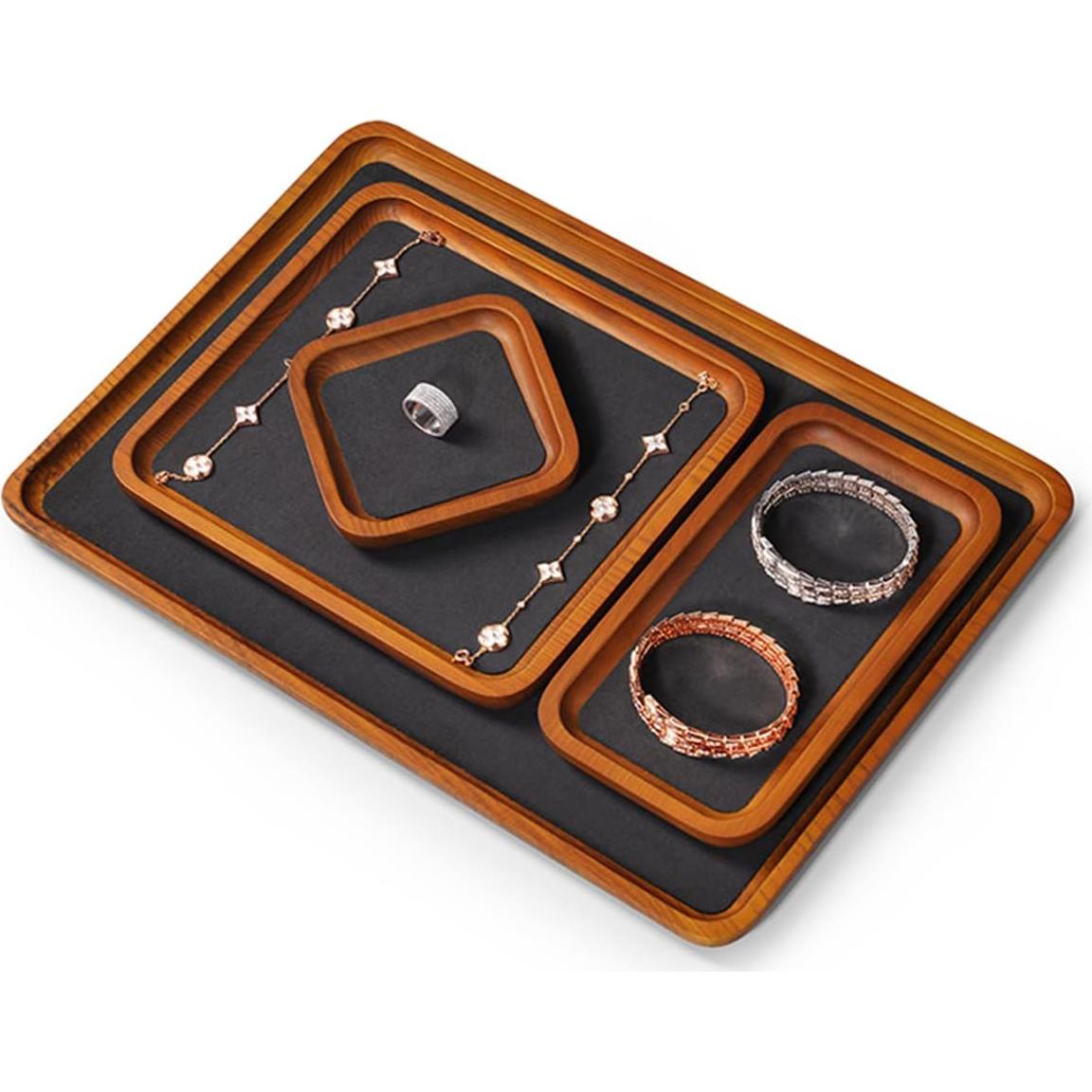 Bandeja de Joyería Oirlv de Madera Sólida Pequeña Gris