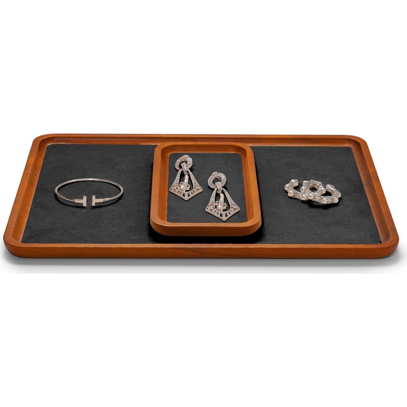 Bandeja de Joyería Oirlv de Madera Sólida Pequeña Gris