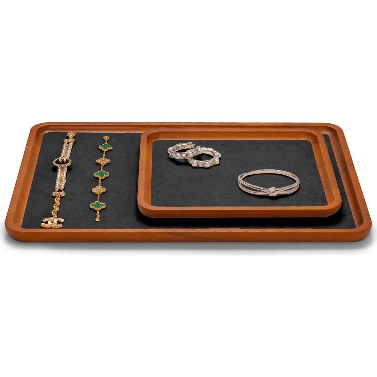 Bandeja de Joyería Oirlv de Madera Sólida Pequeña Gris