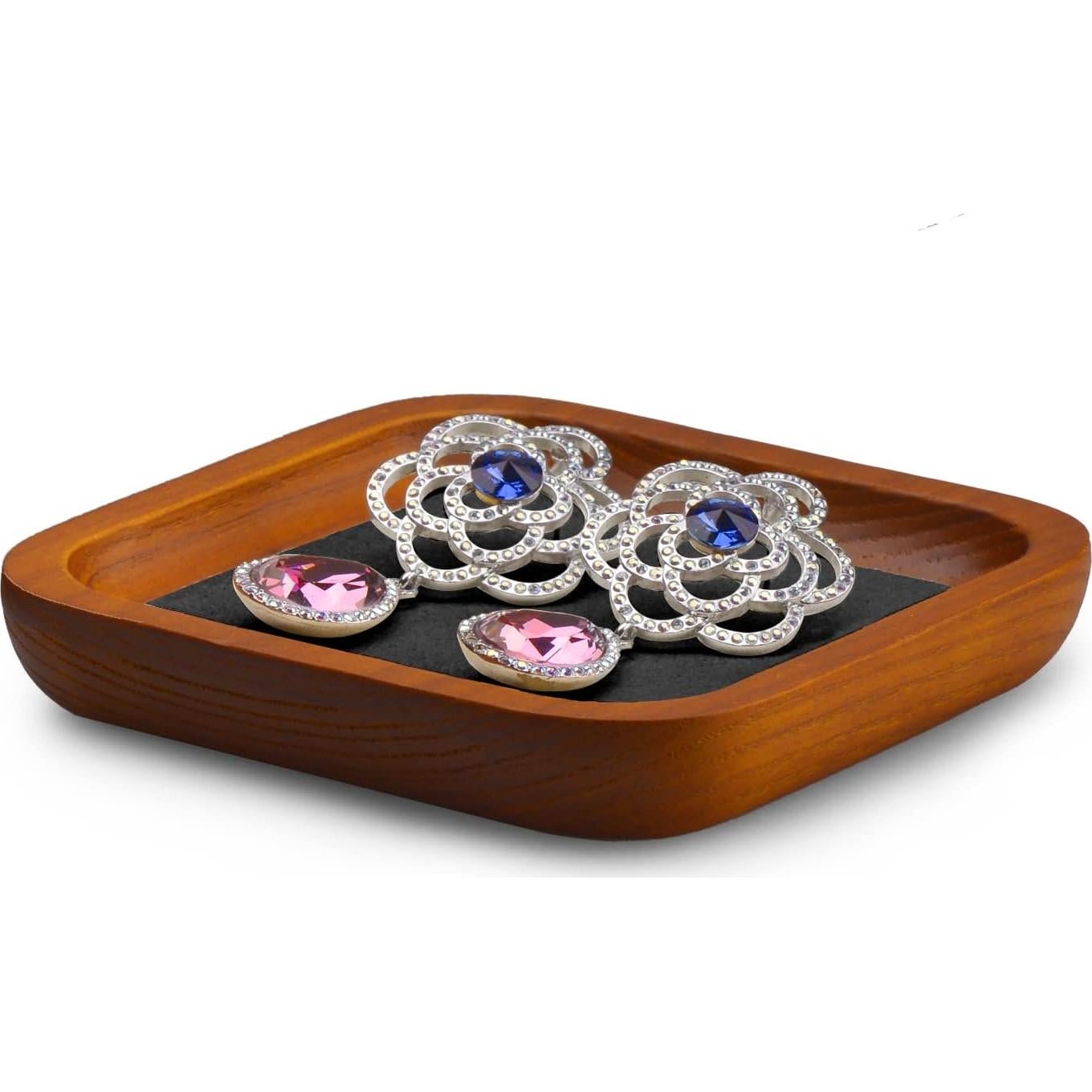 Bandeja de Joyería Oirlv de Madera Sólida Pequeña Gris