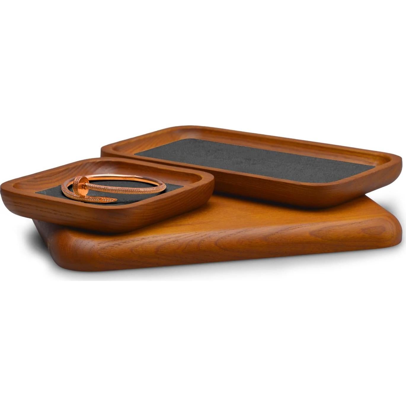 Bandeja de Joyería Oirlv de Madera Sólida Pequeña Gris