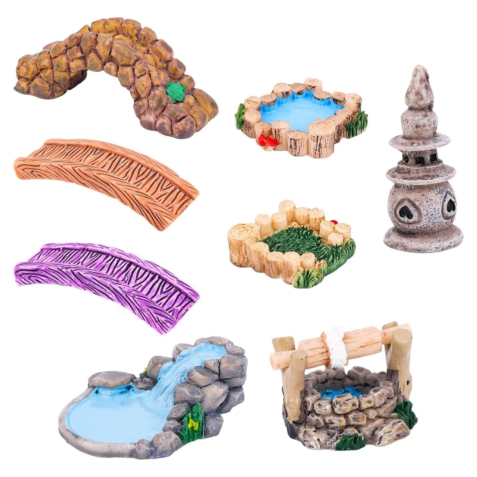 9 Adornos de Resina para Jardín Gosknor - Hadas y Puente