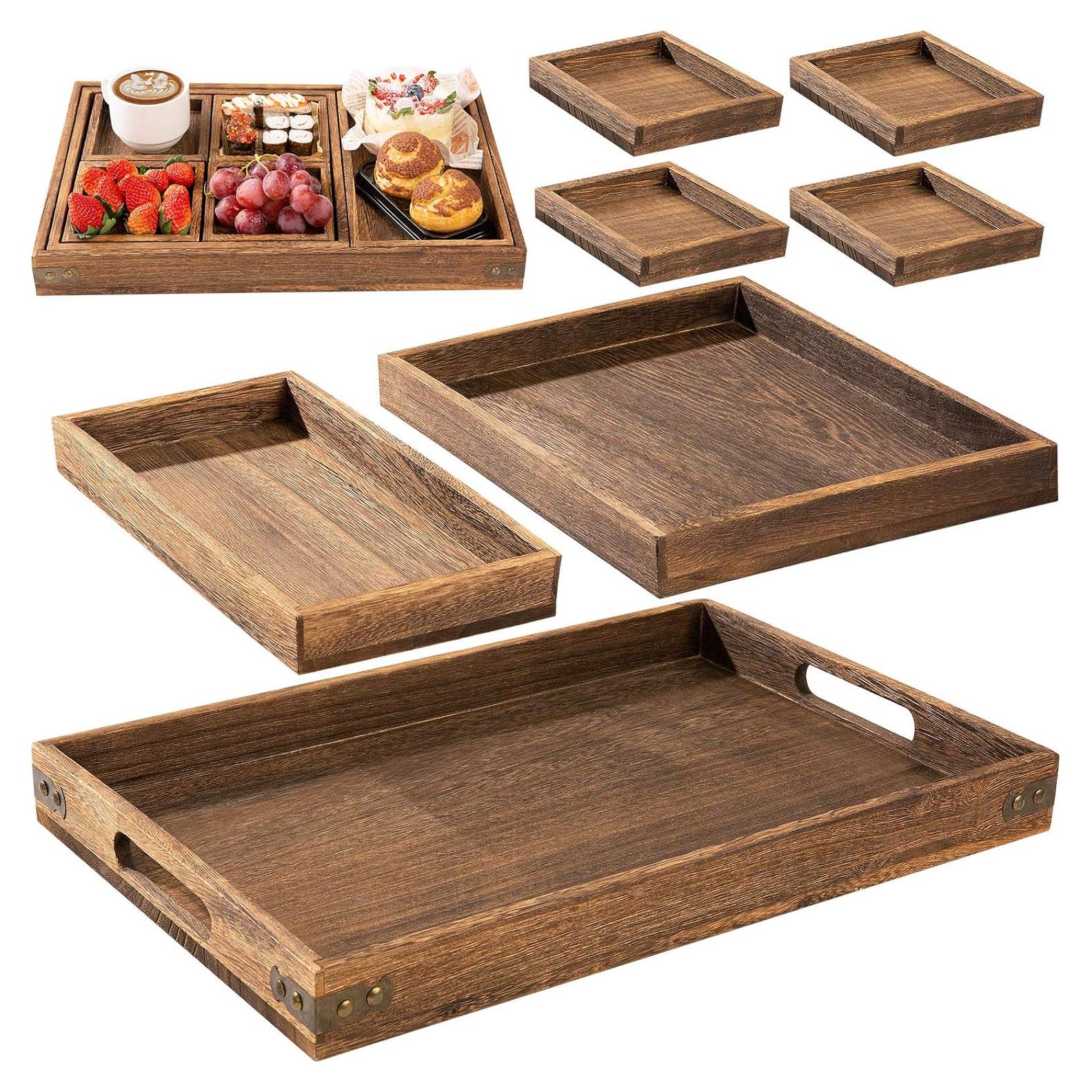 Set de 7 Bandejas Rectangulares de Madera Yangbaga Rústica