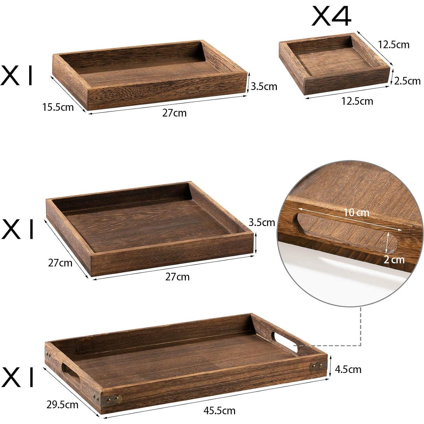 Set de 7 Bandejas Rectangulares de Madera Yangbaga Rústica