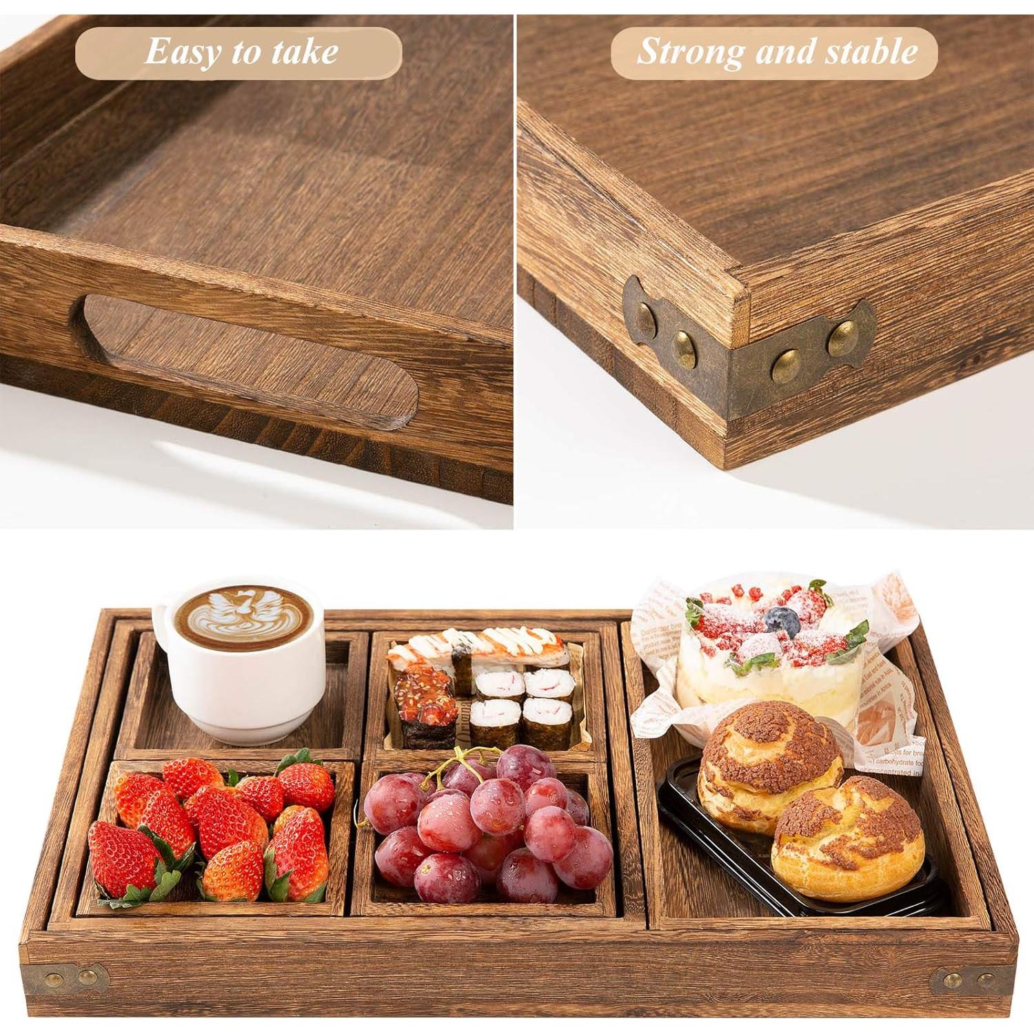 Set de 7 Bandejas Rectangulares de Madera Yangbaga Rústica