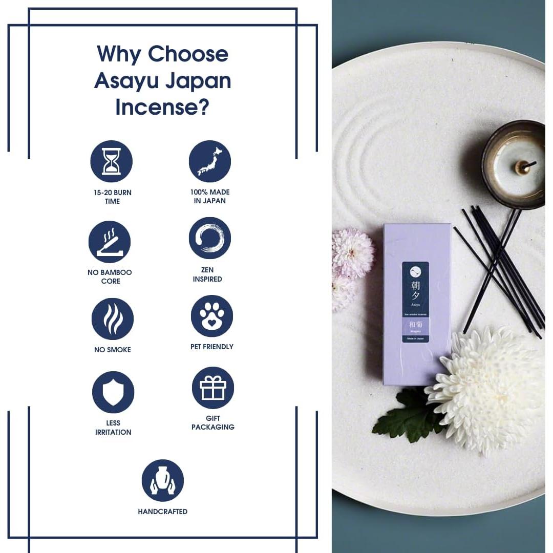 Varitas de Incienso Asayu Japón Jardín Zen 40g Hechas en Japón