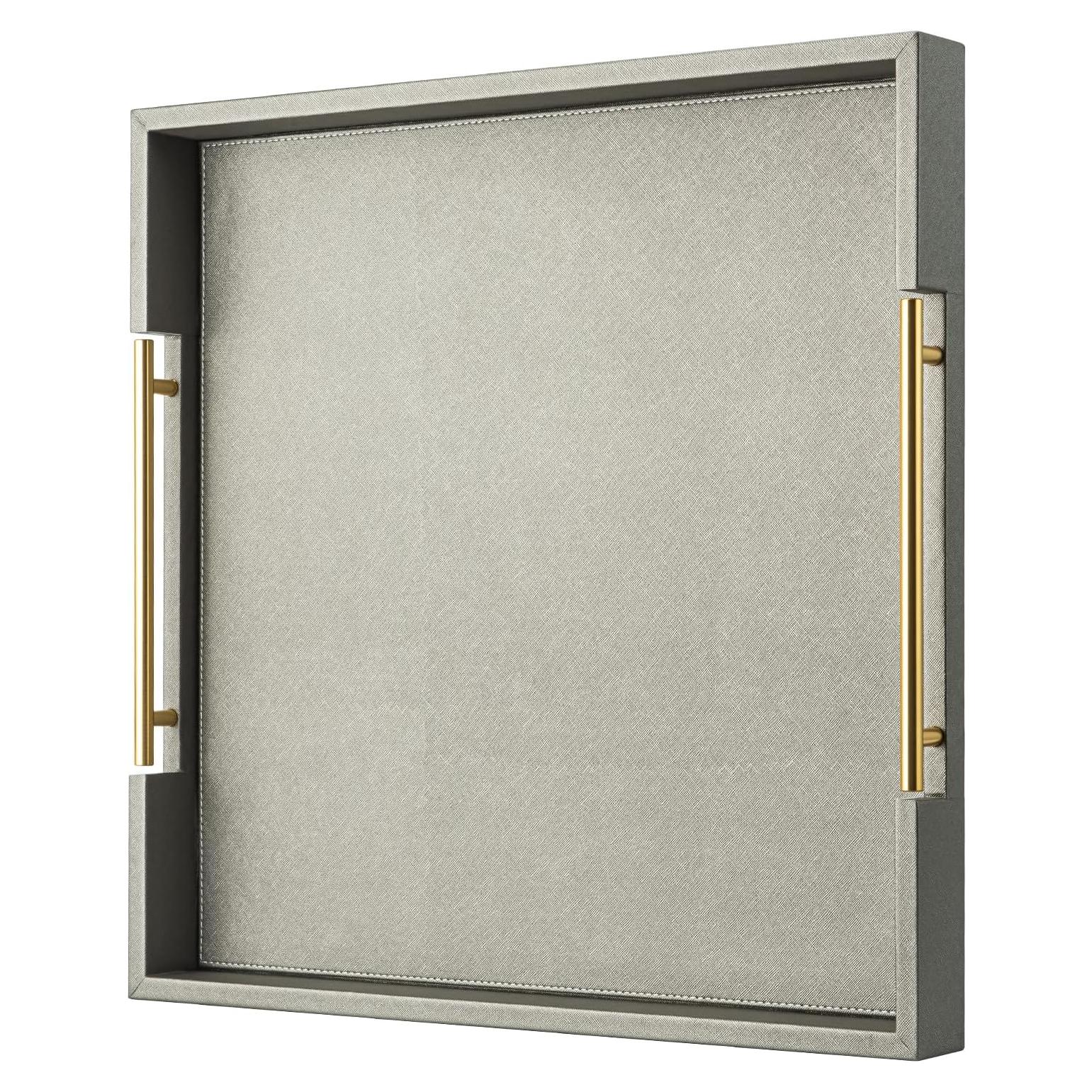 Bandeja de servicio SYYSY de cuero sintético gris 50.8x50.8cm