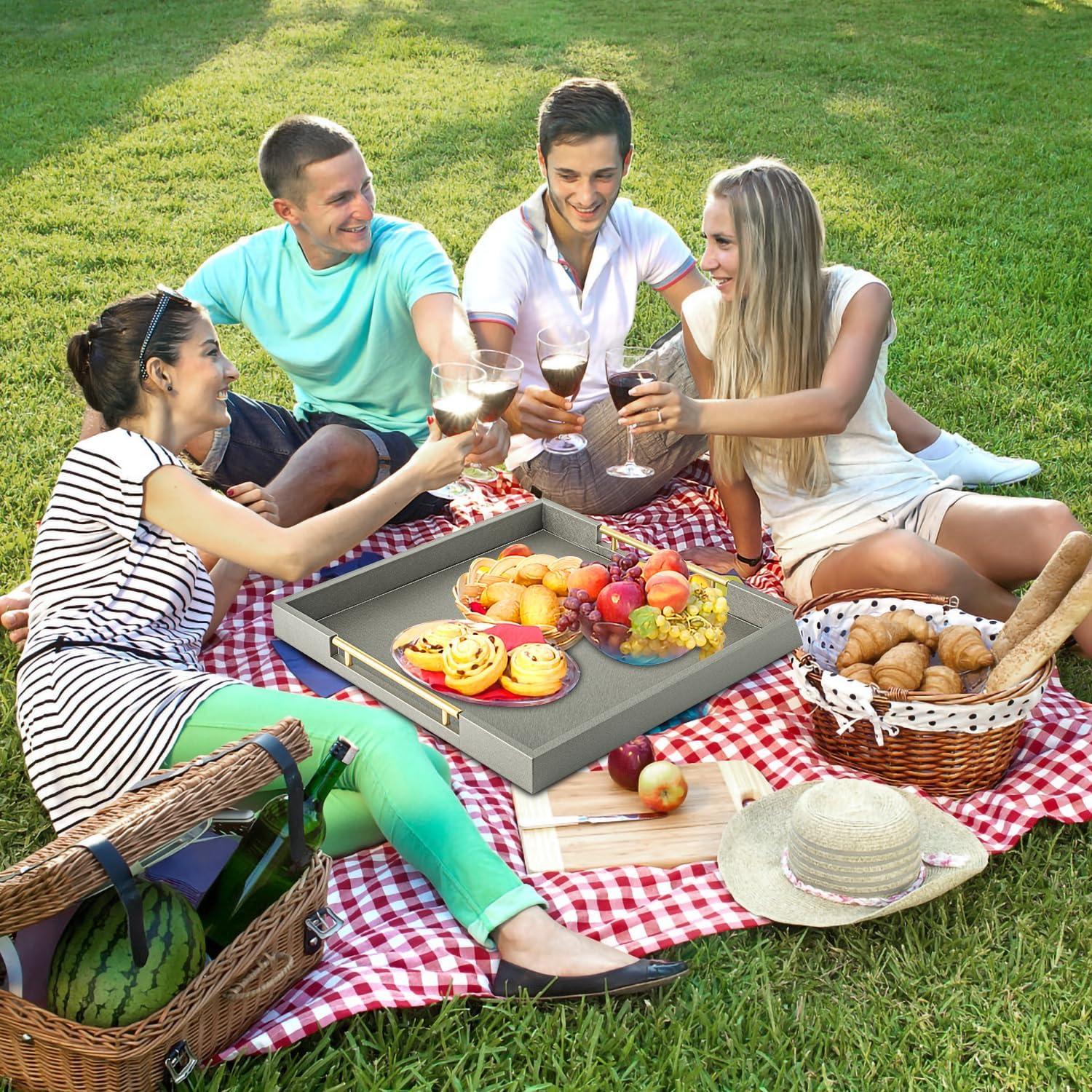 Bandeja de servicio SYYSY de cuero sintético gris 50.8x50.8cm