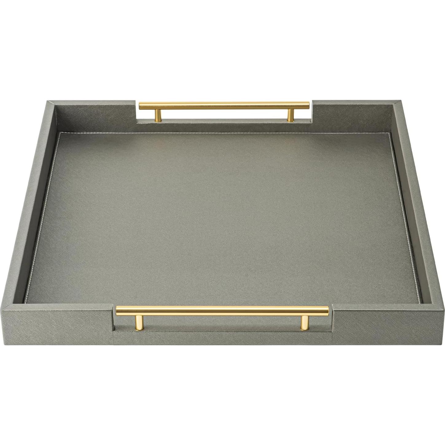Bandeja de servicio SYYSY de cuero sintético gris 50.8x50.8cm