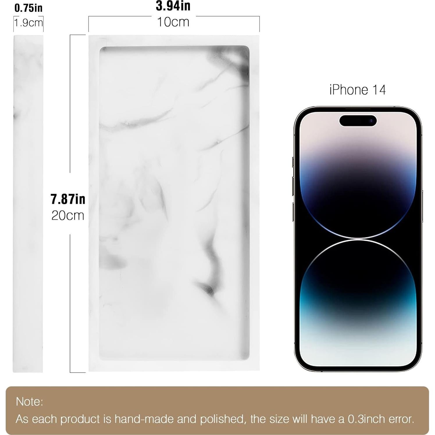 Bandeja de baño Luxspire Mini de Resina 20x10 cm Mármol Blanco