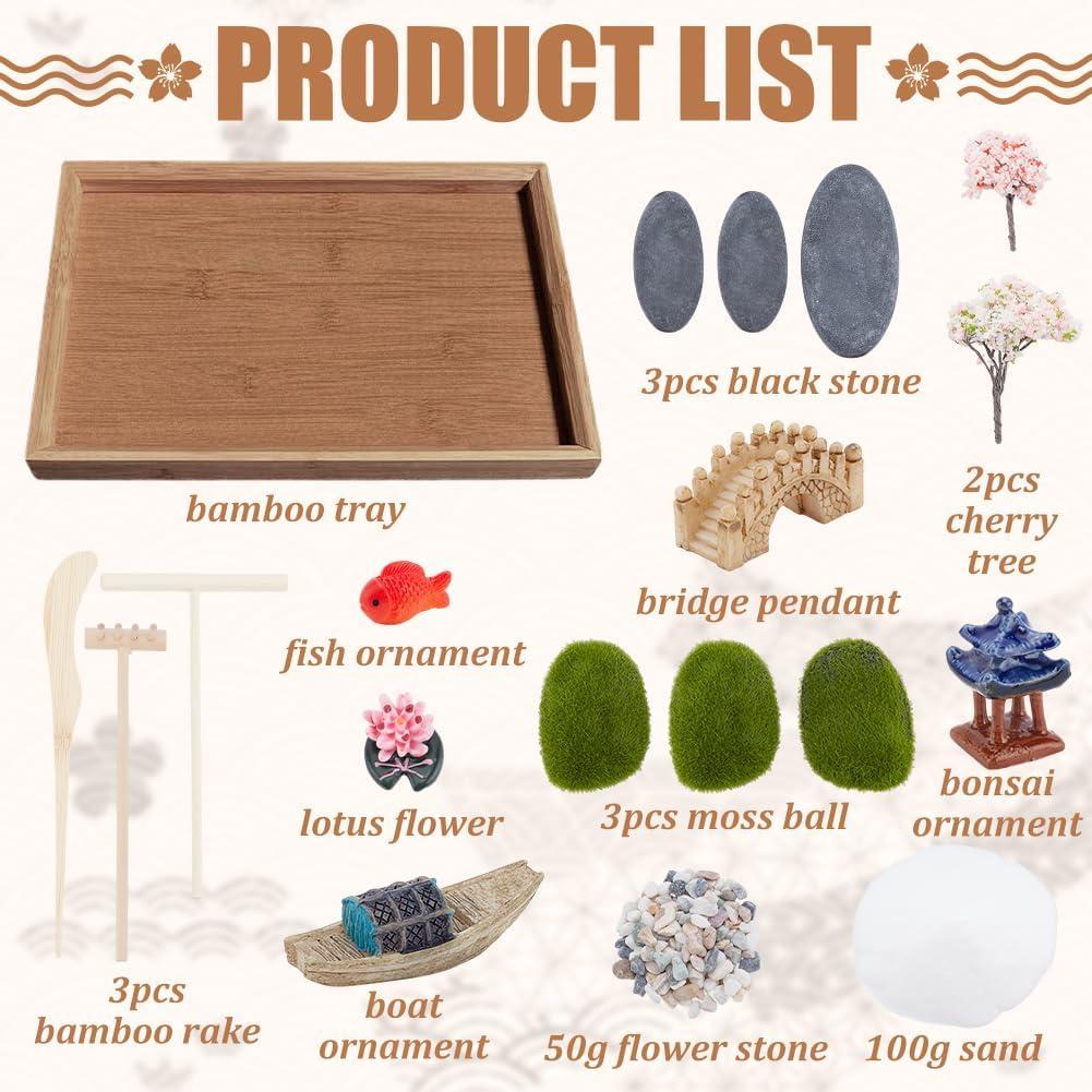 Mini Jardín Zen WEBEEDY 28x19 cm con Arena y Accesorios
