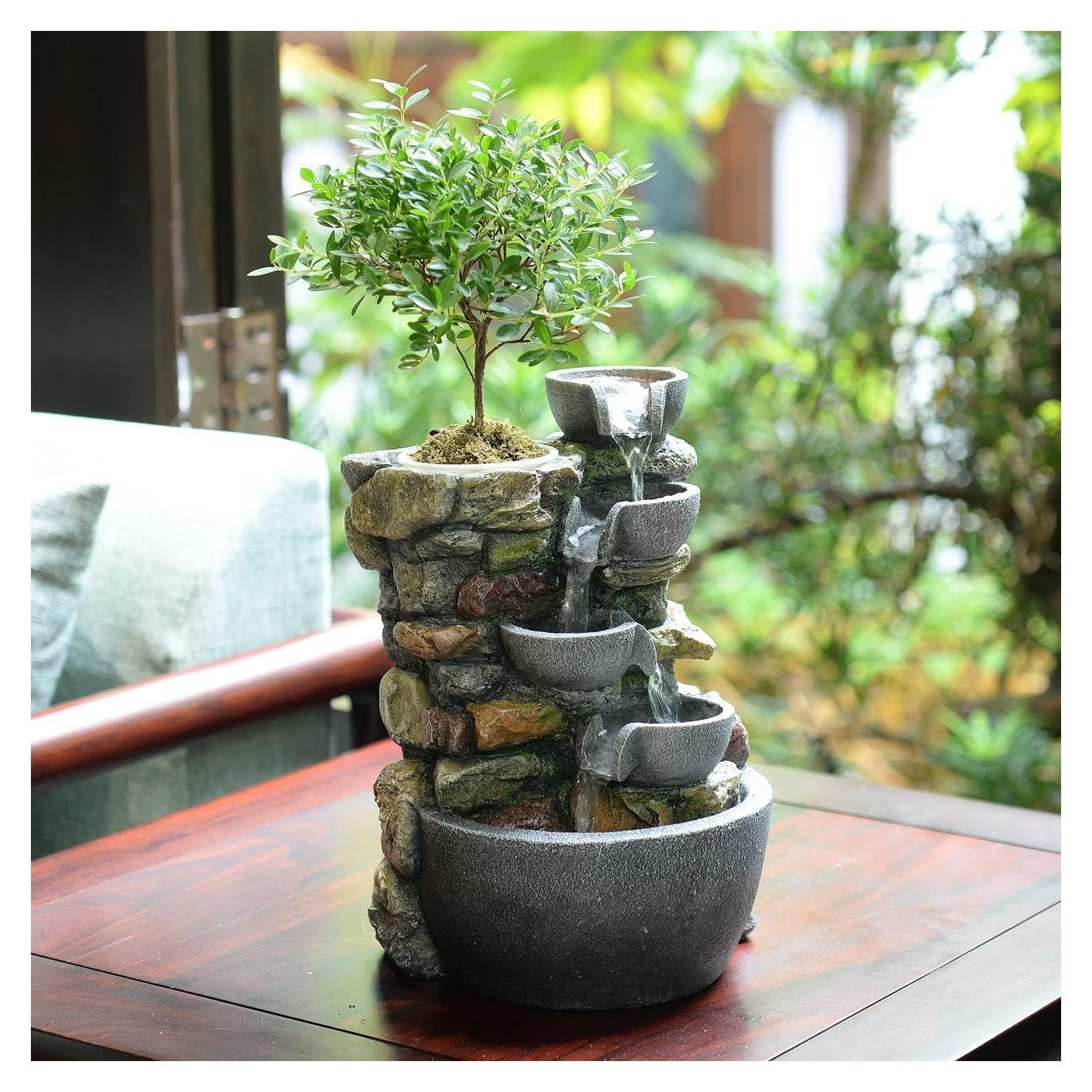 Fuente de Interior Haobos 4-Bolsas con Maceta y Sonido Relajante