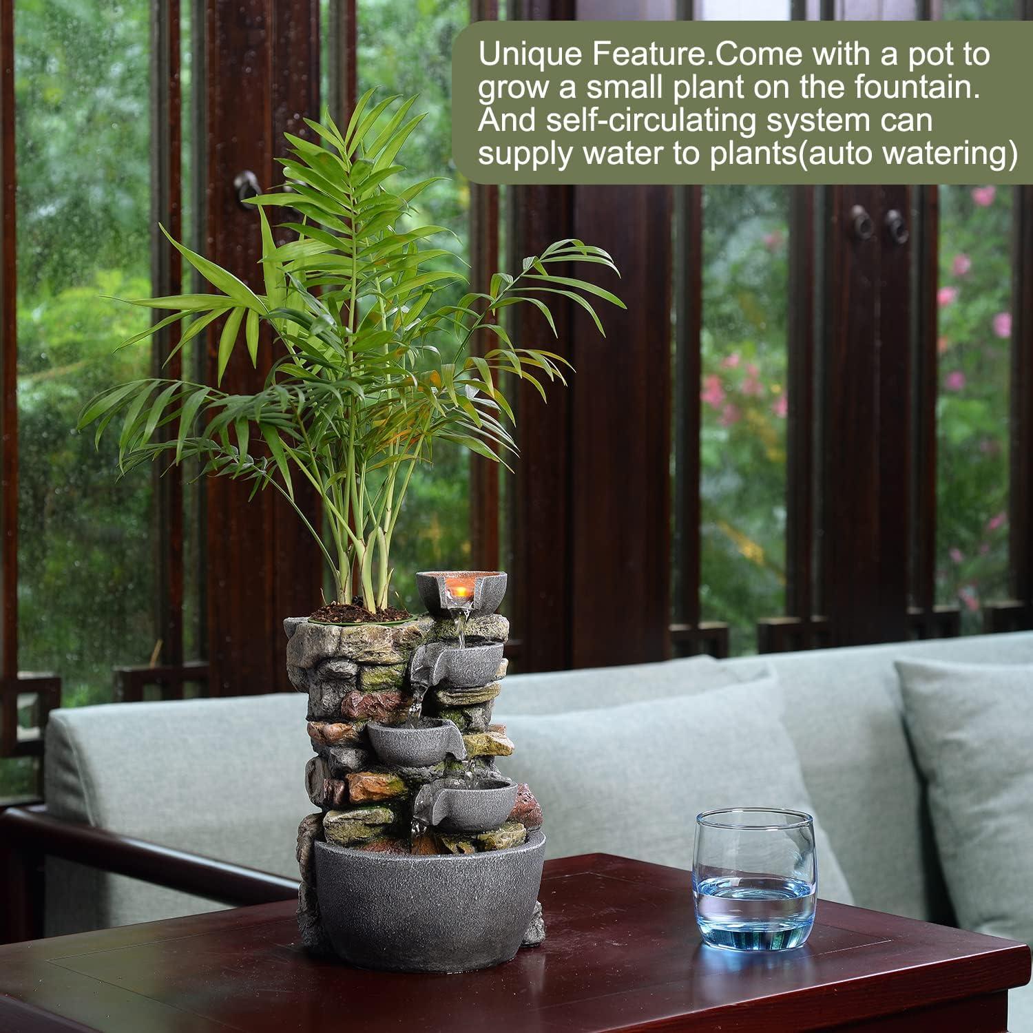 Fuente de Interior Haobos 4-Bolsas con Maceta y Sonido Relajante