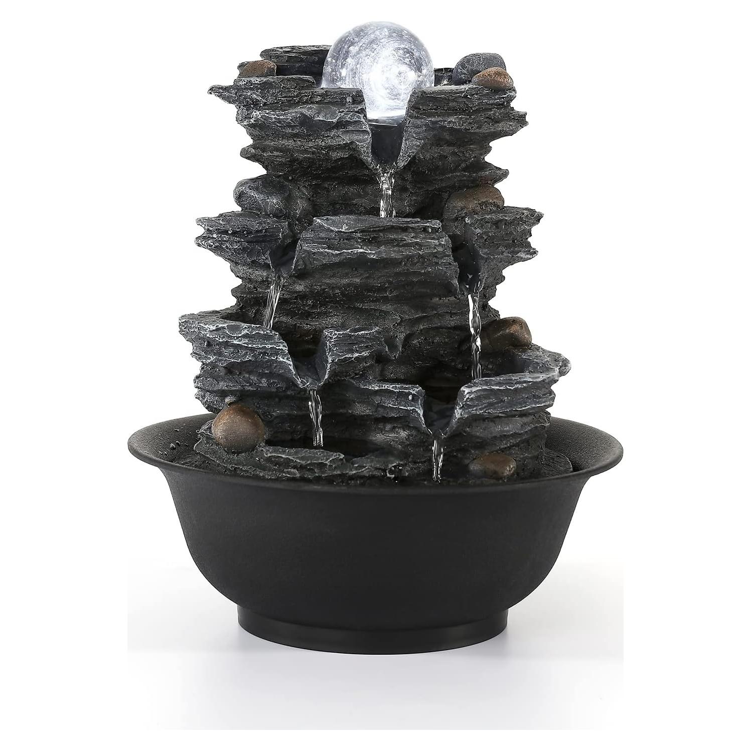 Fuente de Agua de Mesa Dyna-Living con Luces LED Blancas 20.5x20.5x26cm