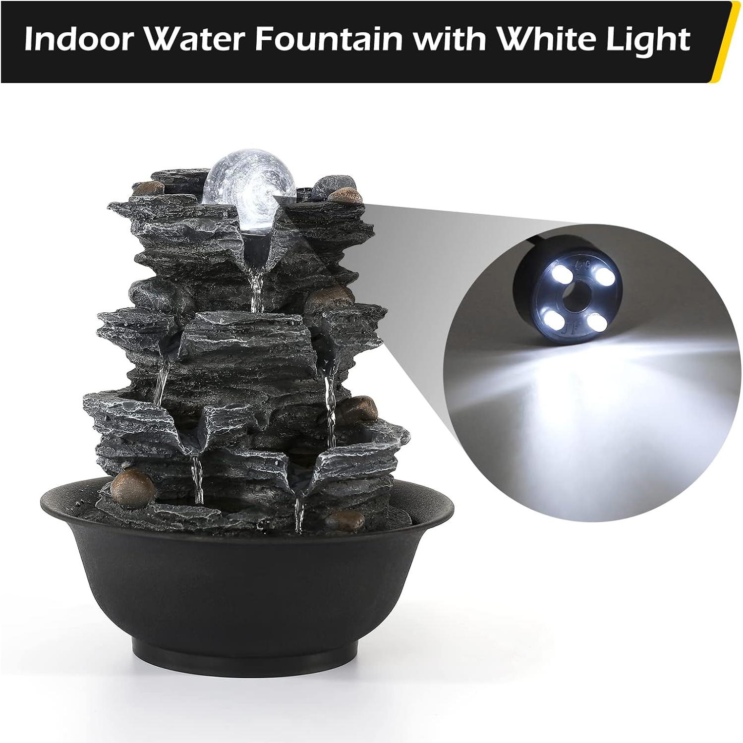 Fuente de Agua de Mesa Dyna-Living con Luces LED Blancas 20.5x20.5x26cm