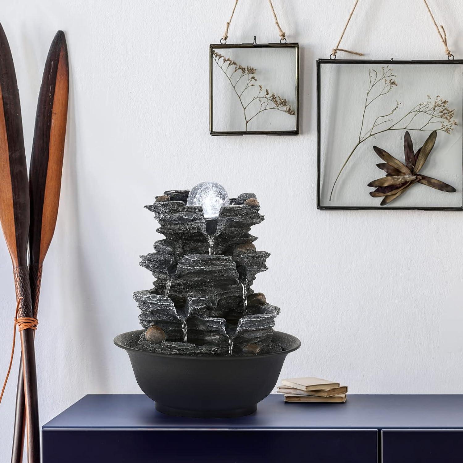 Fuente de Agua de Mesa Dyna-Living con Luces LED Blancas 20.5x20.5x26cm