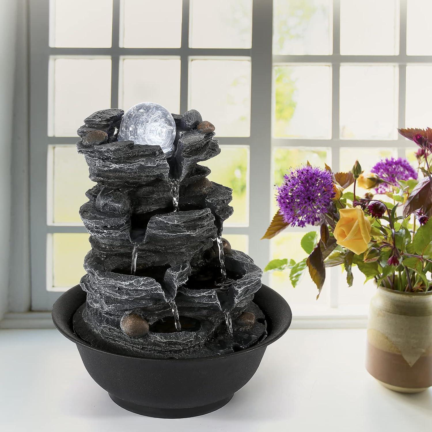 Fuente de Agua de Mesa Dyna-Living con Luces LED Blancas 20.5x20.5x26cm