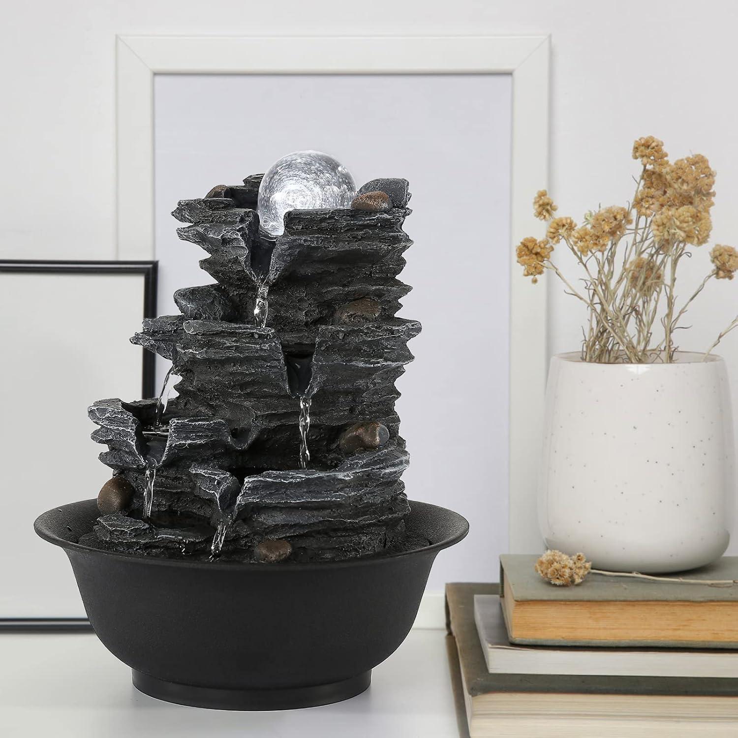 Fuente de Agua de Mesa Dyna-Living con Luces LED Blancas 20.5x20.5x26cm