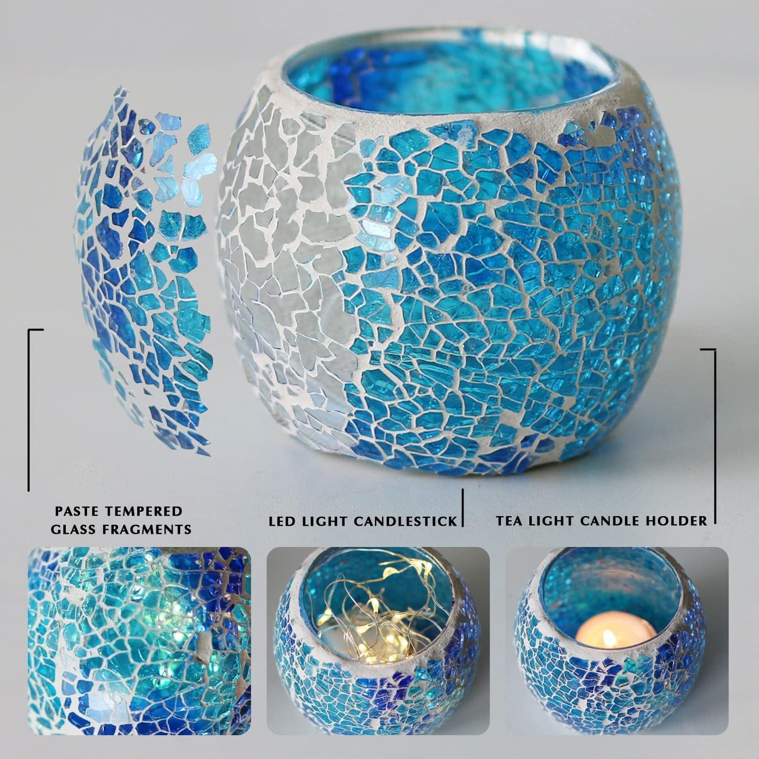 Soporte de Vela de Vidrio ZHAOHAI Azul 8.51 cm Hecho a Mano