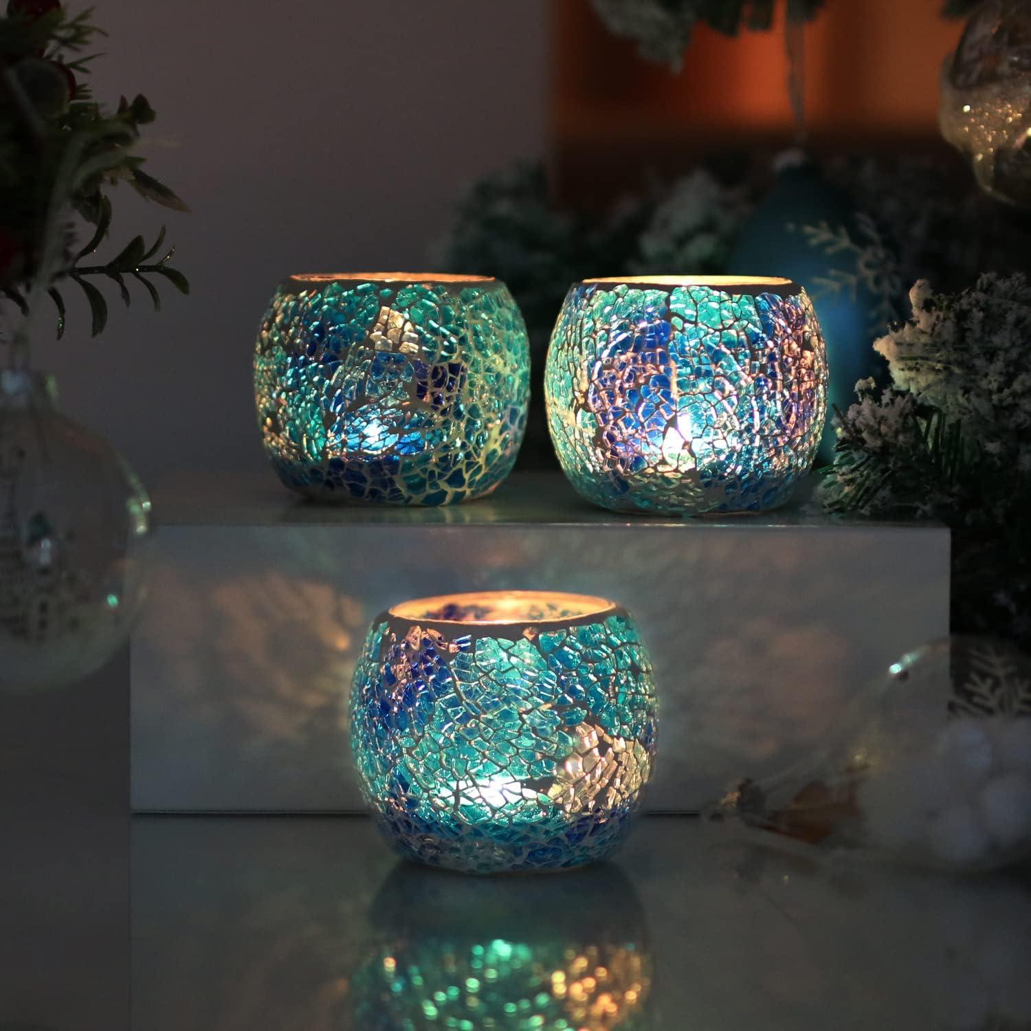 Soporte de Vela de Vidrio ZHAOHAI Azul 8.51 cm Hecho a Mano