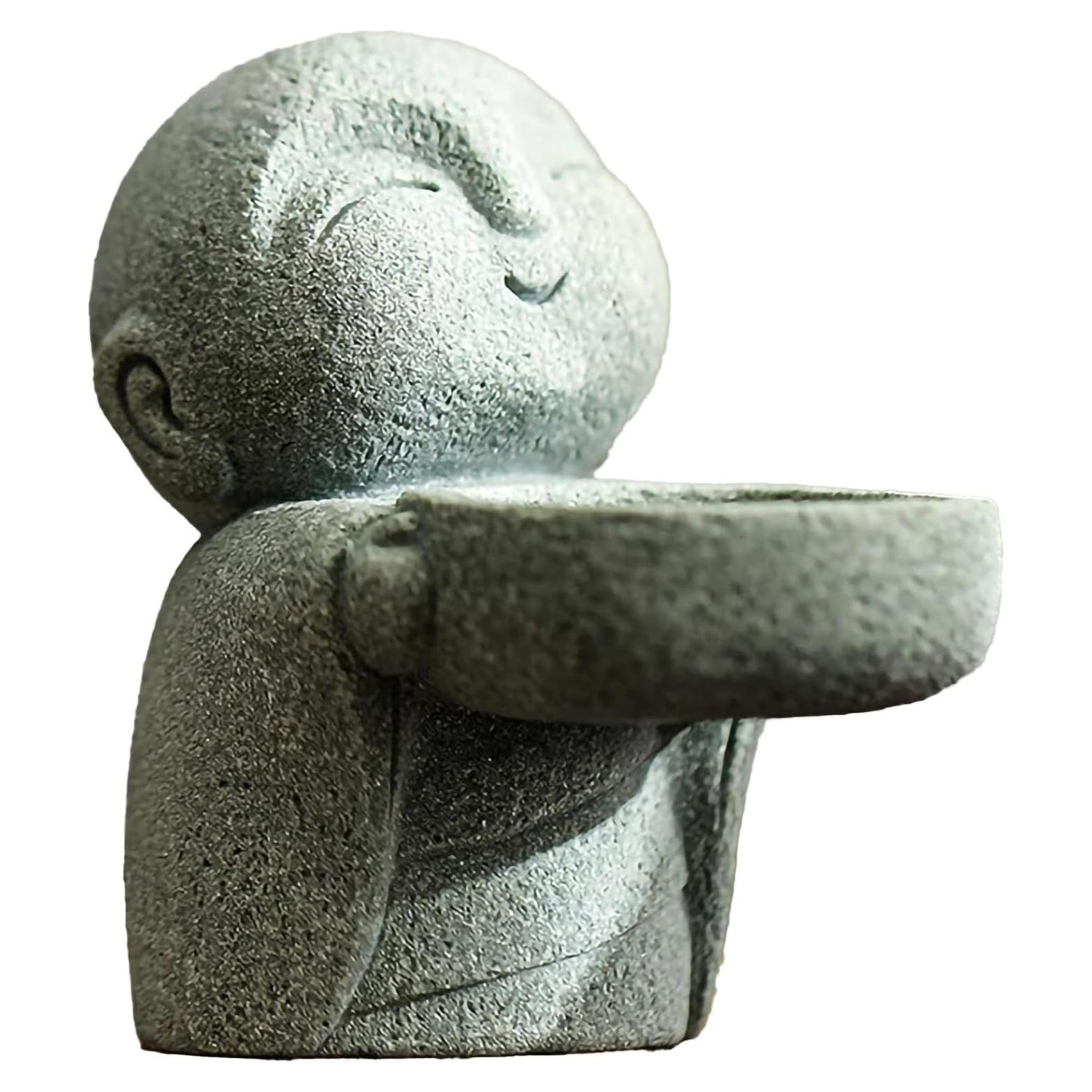 Estatua de Buda Pequeña de Arenisca con Soporte para Vela - 9x8.8x5.5 cm