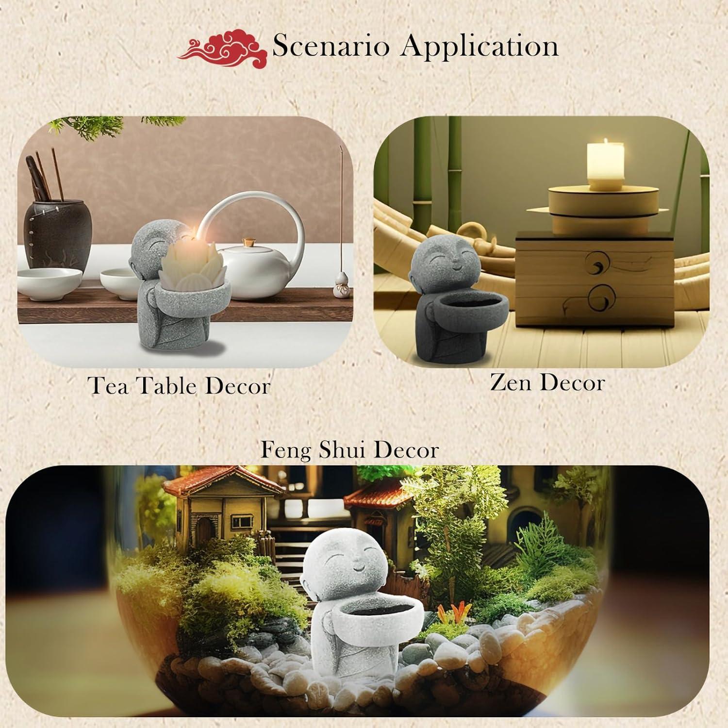 Estatua de Buda Pequeña de Arenisca con Soporte para Vela - 9x8.8x5.5 cm