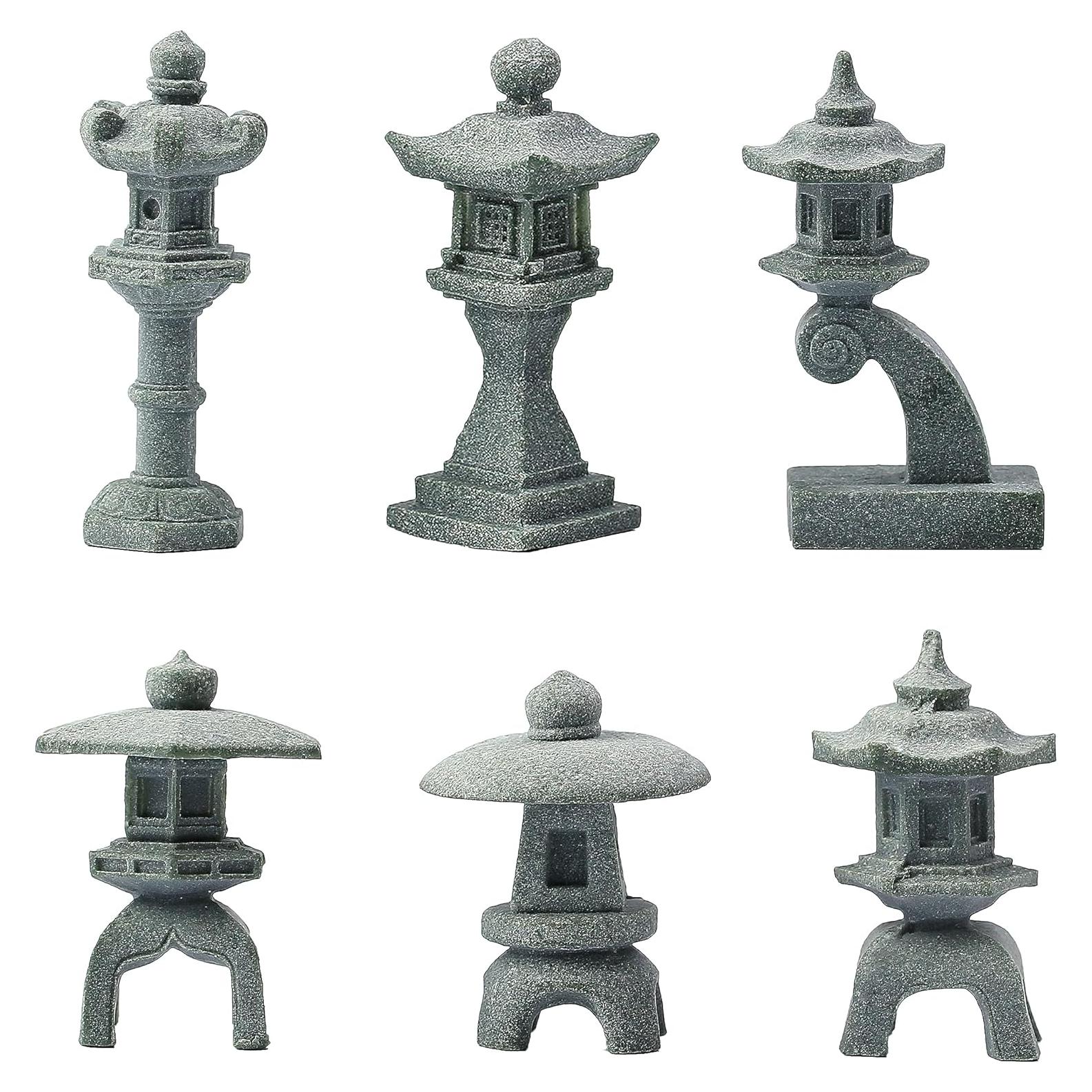 Figuritas Miniatura Pagoda Japonesa Sdeetesamjun - 6 Piezas Arenisca