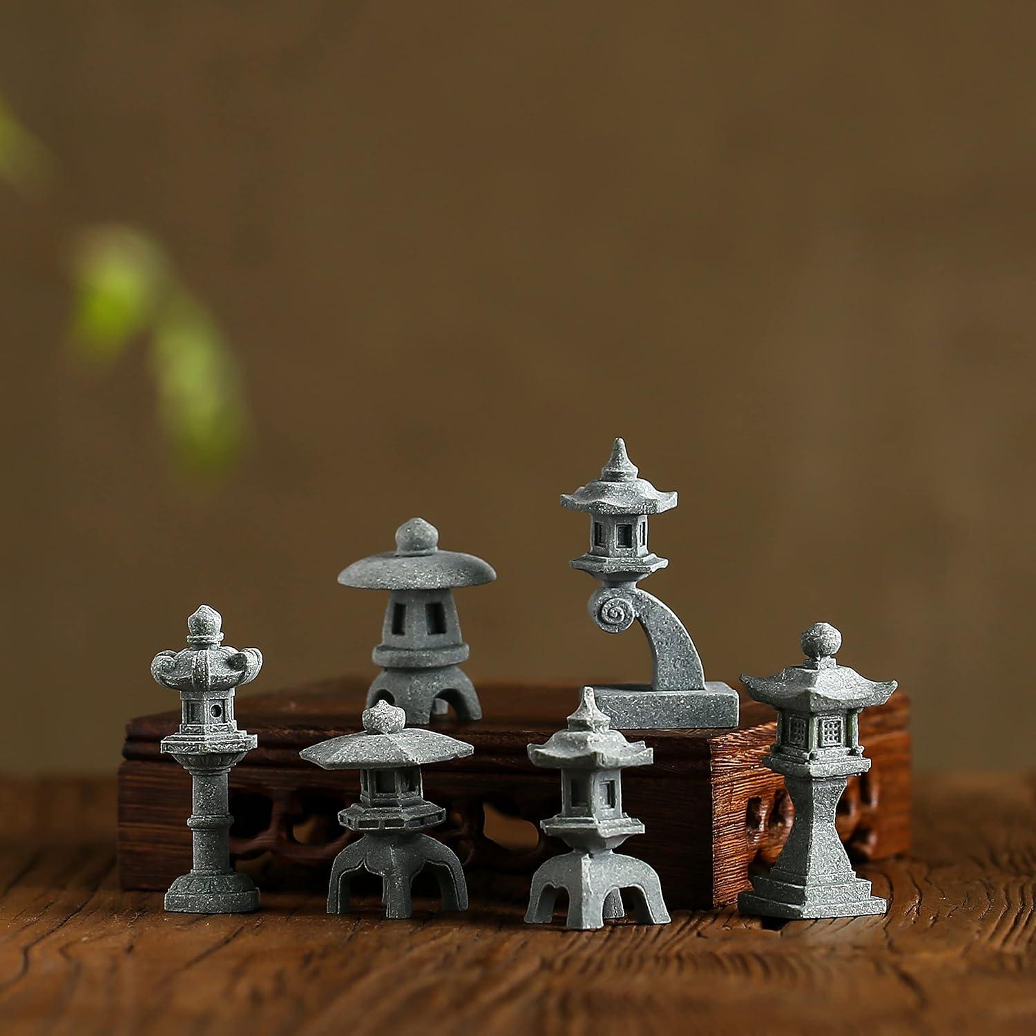 Figuritas Miniatura Pagoda Japonesa Sdeetesamjun - 6 Piezas Arenisca