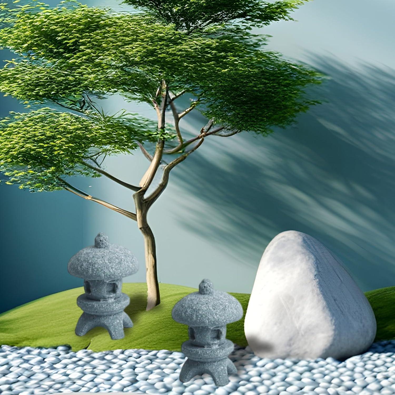 Conjunto de 4 Faroles Pagoda RUIAN Azul Resina para Jardín