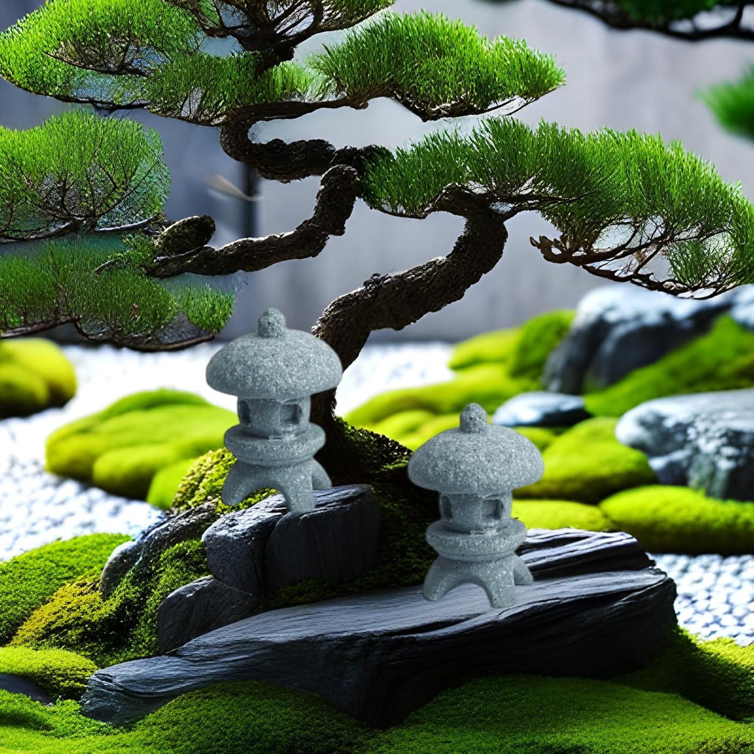 Conjunto de 4 Faroles Pagoda RUIAN Azul Resina para Jardín