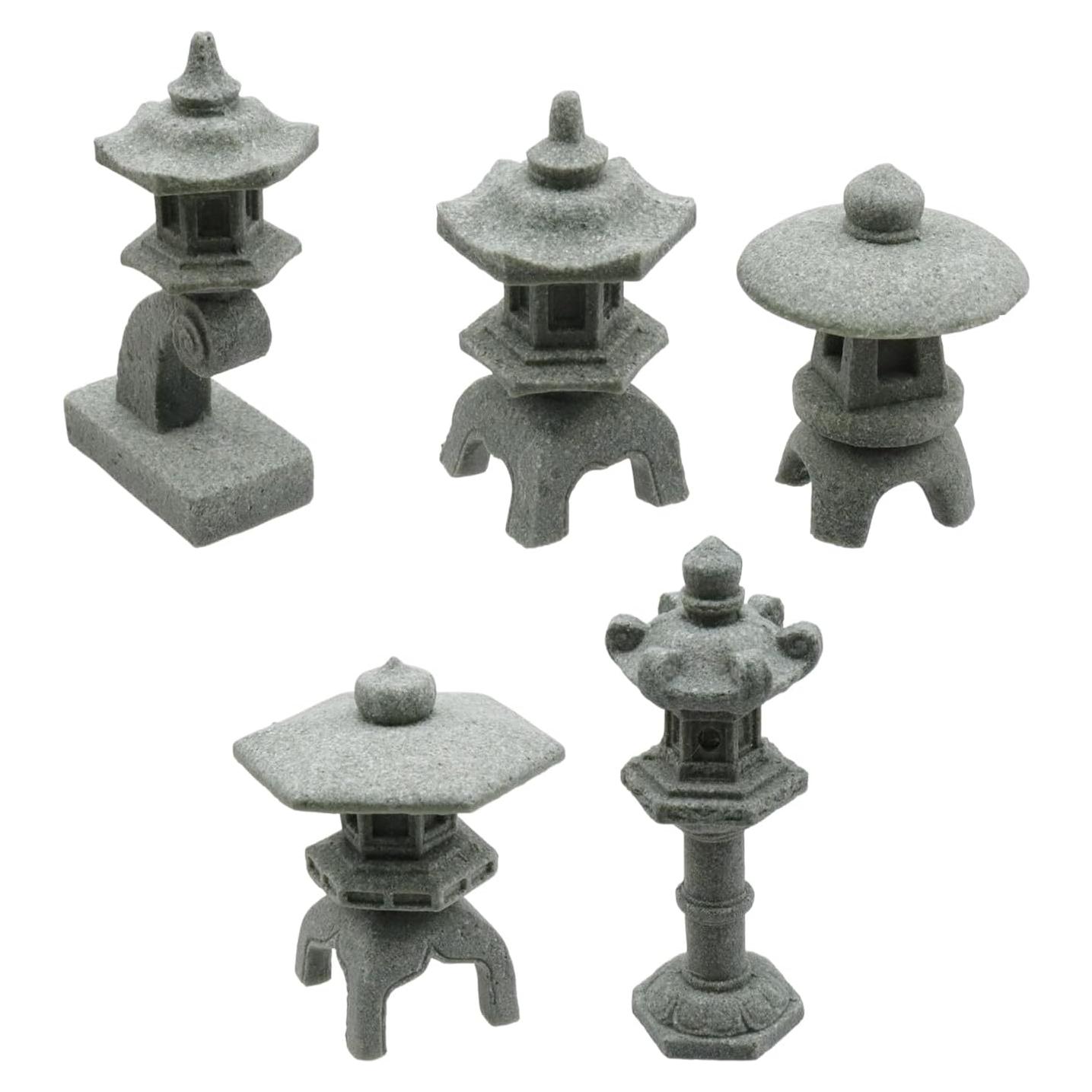 Set de 5 Figuras de Pagoda Japonesa de Arenisca 45-66mm