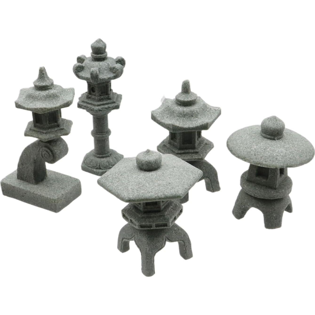 Set de 5 Figuras de Pagoda Japonesa de Arenisca 45-66mm