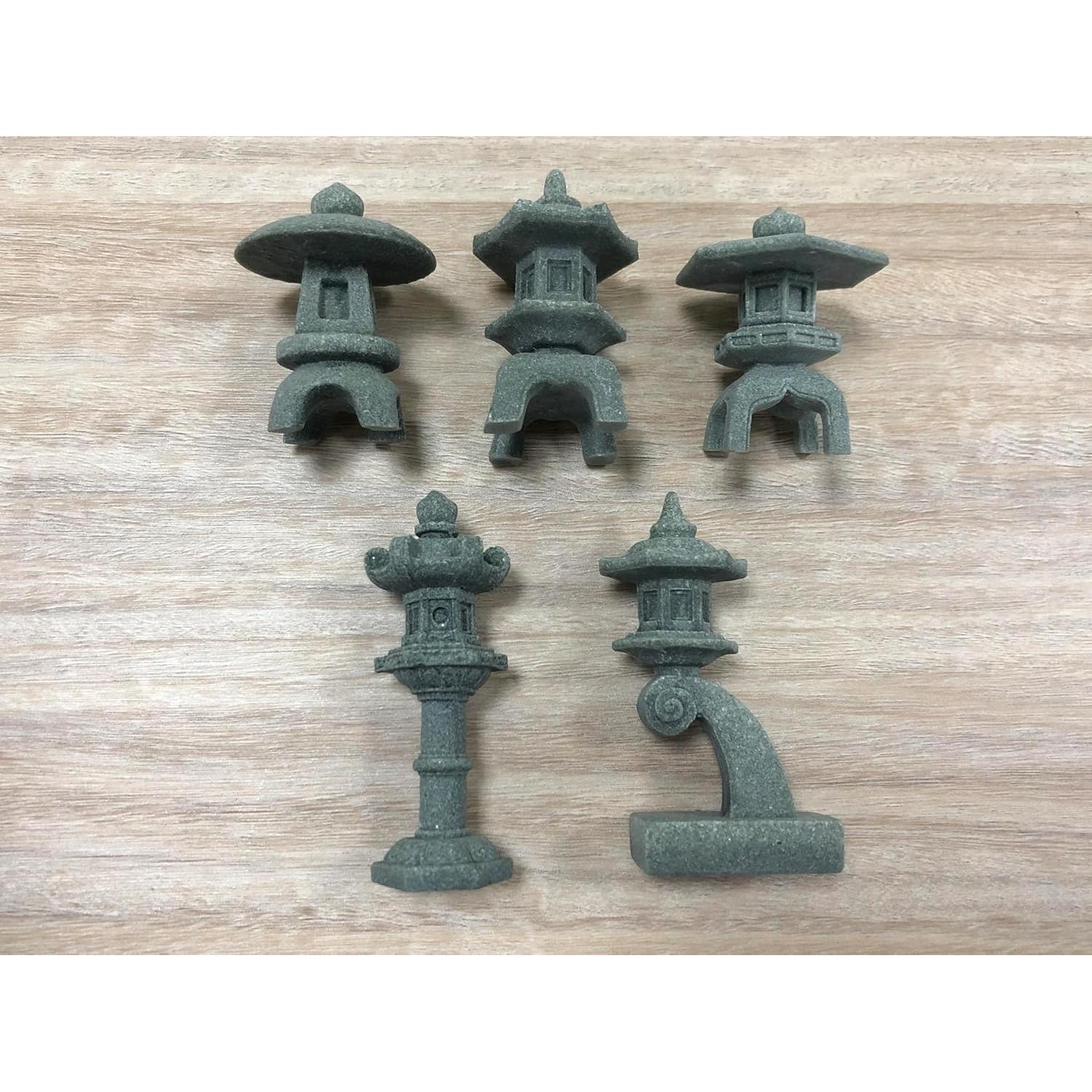 Set de 5 Figuras de Pagoda Japonesa de Arenisca 45-66mm