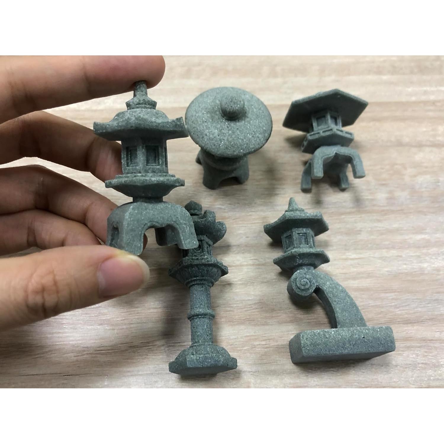 Set de 5 Figuras de Pagoda Japonesa de Arenisca 45-66mm