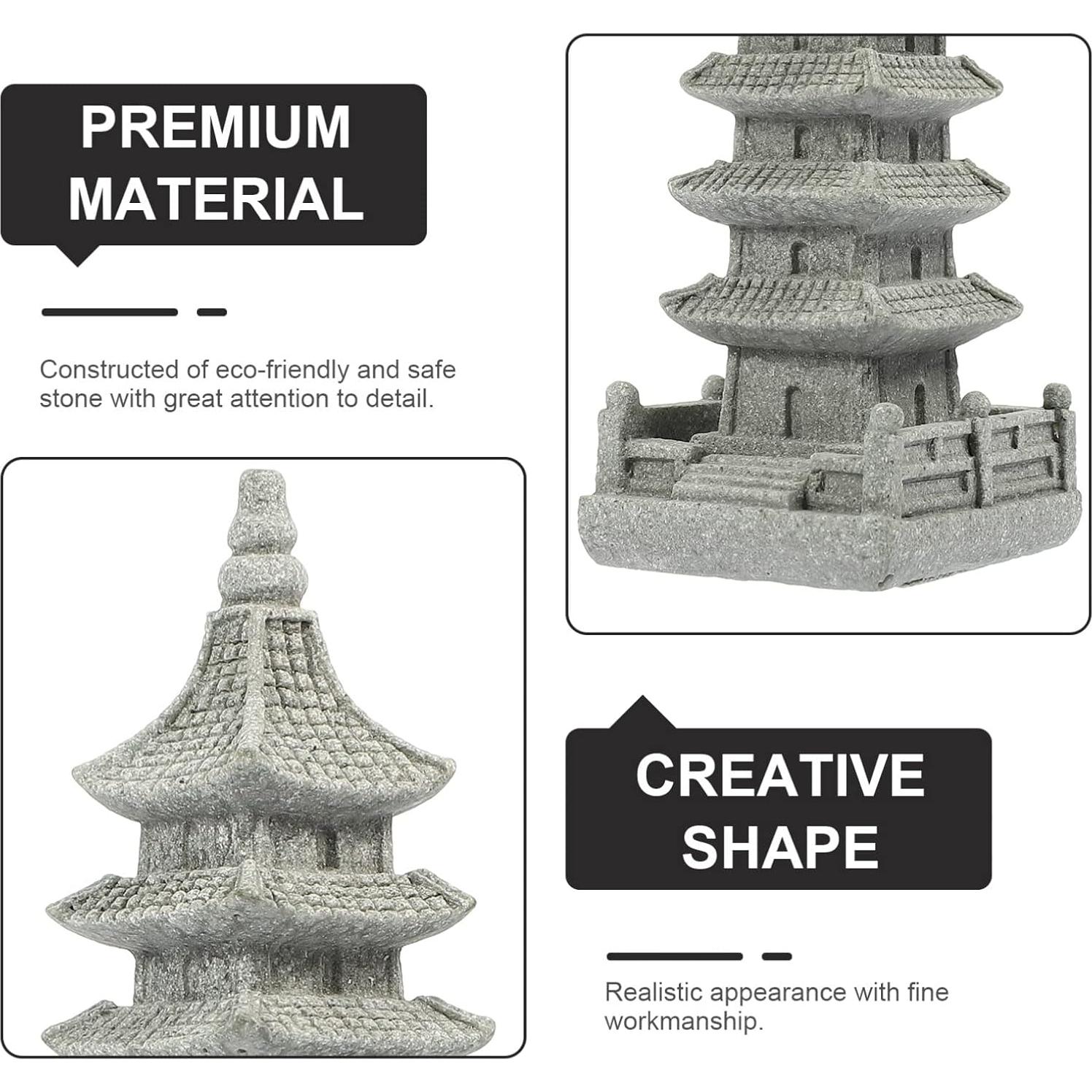 Estatua Mini Pagoda Yardwe Jardín Zen 10.5x3.5cm Gris