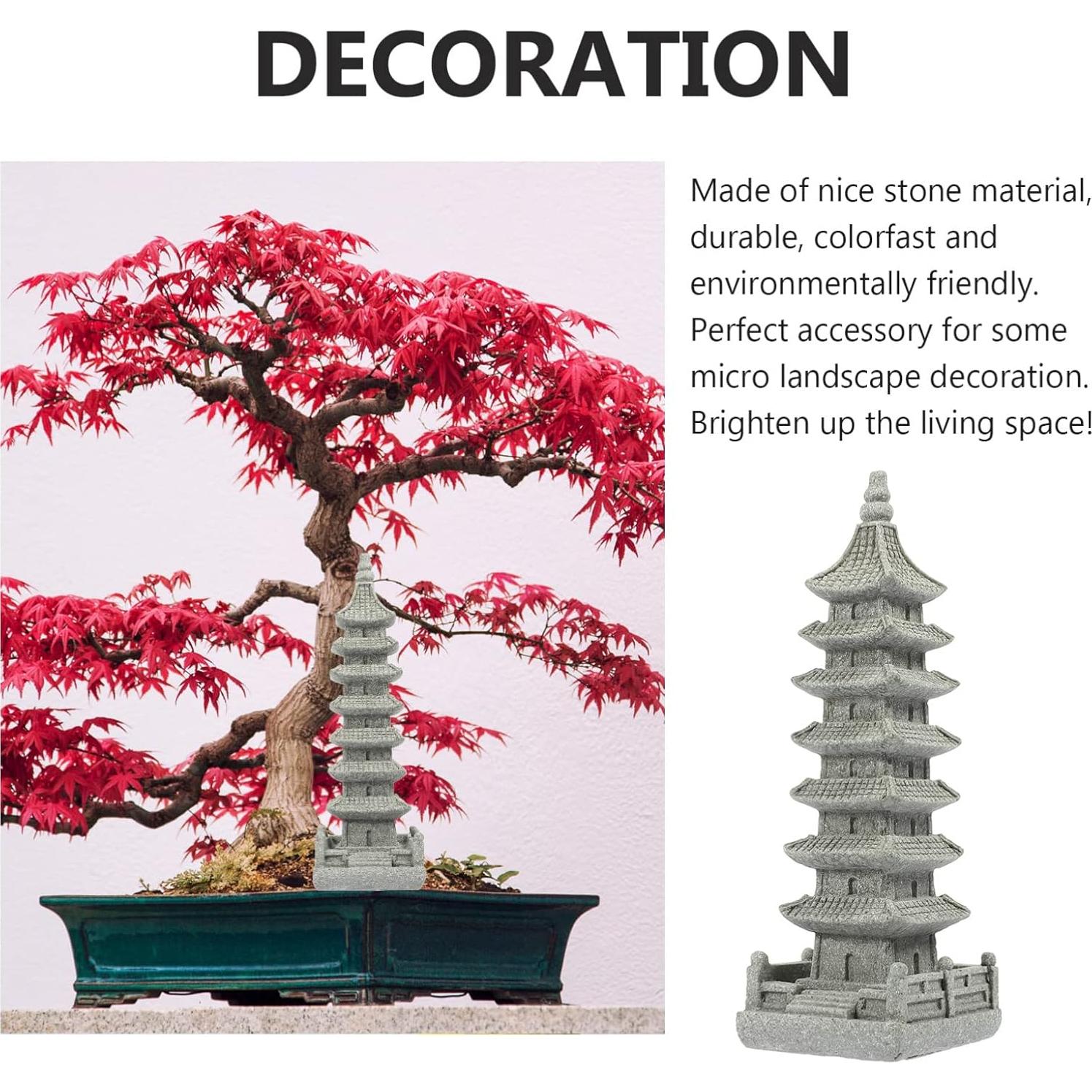 Estatua Mini Pagoda Yardwe Jardín Zen 10.5x3.5cm Gris