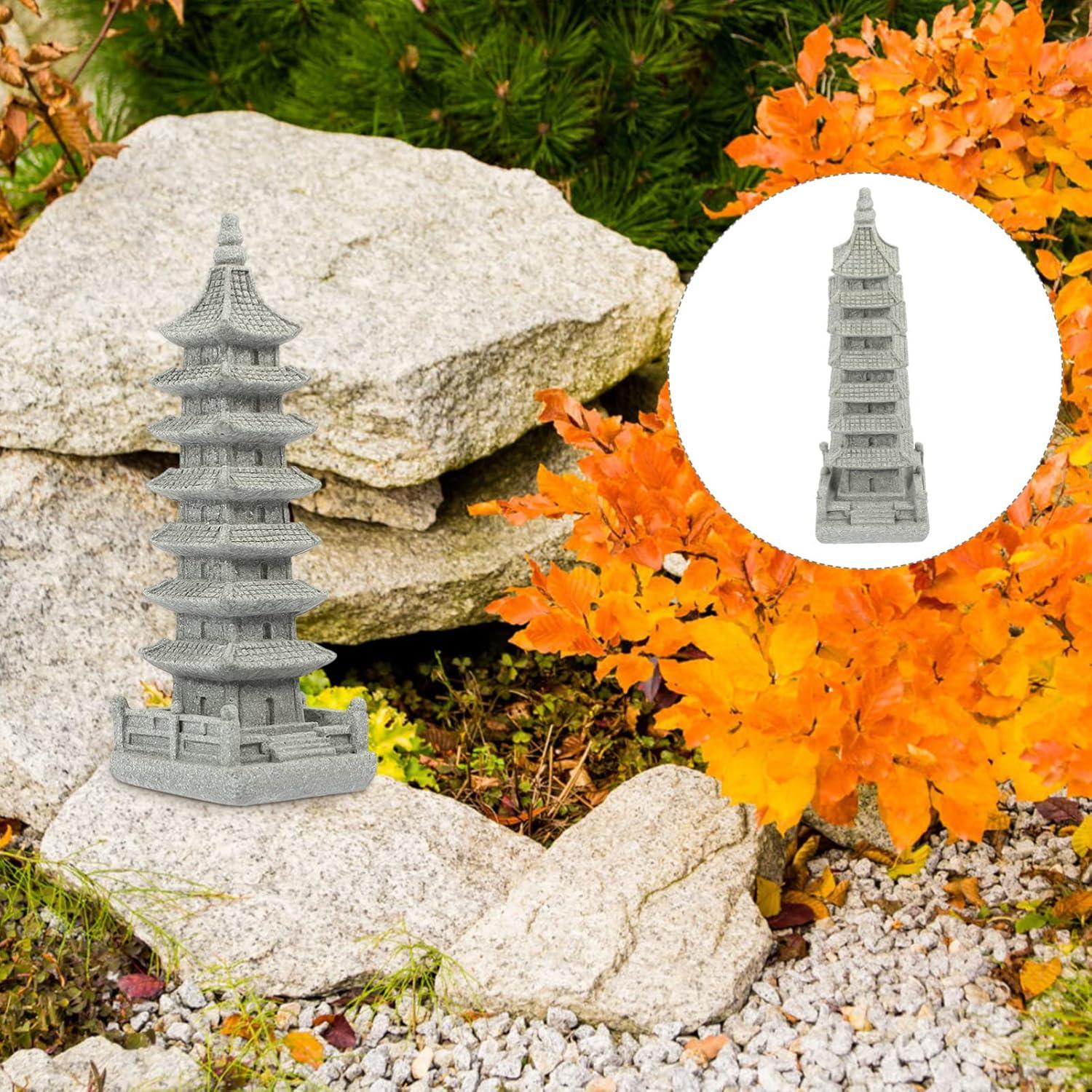 Estatua Mini Pagoda Yardwe Jardín Zen 10.5x3.5cm Gris