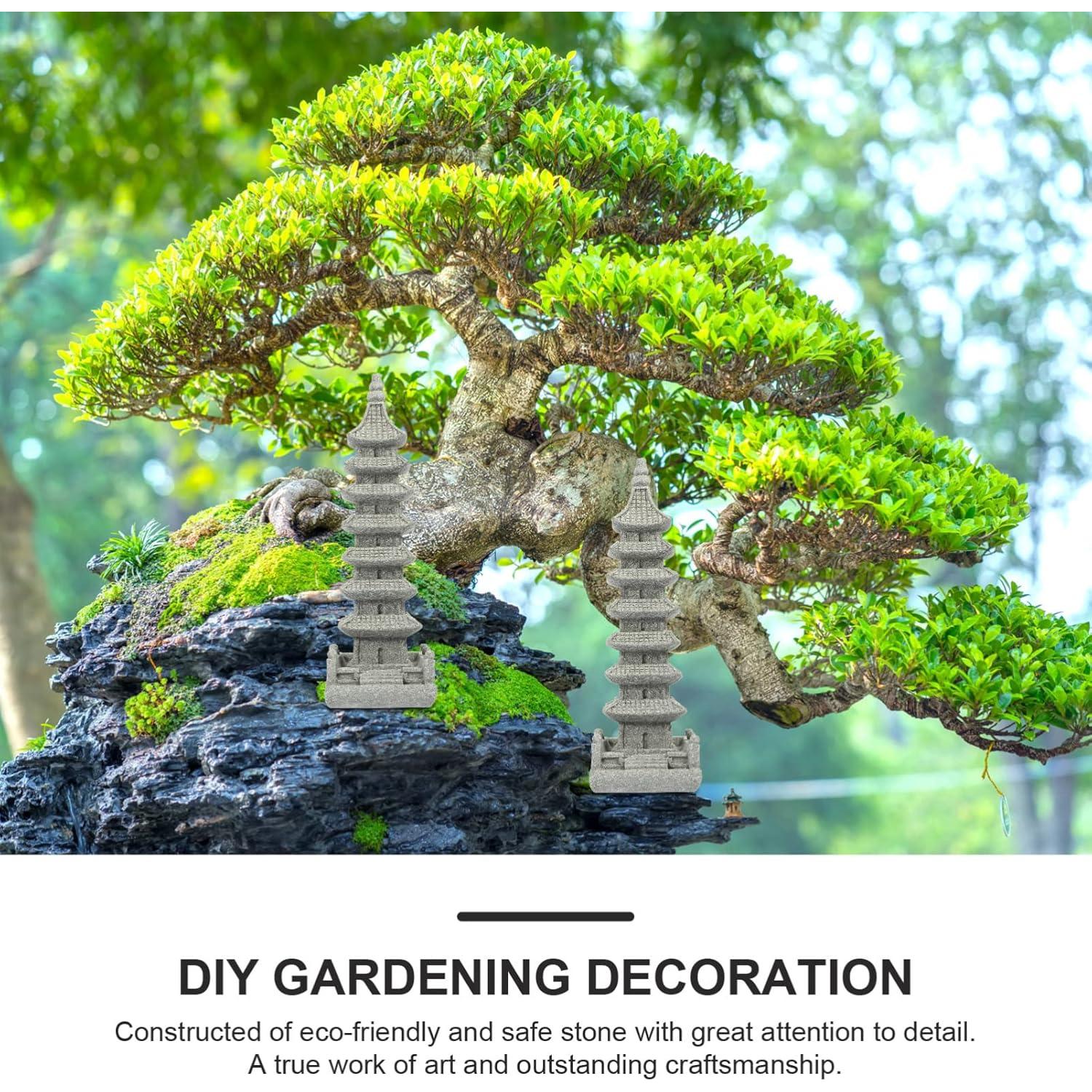 Estatua Mini Pagoda Yardwe Jardín Zen 10.5x3.5cm Gris