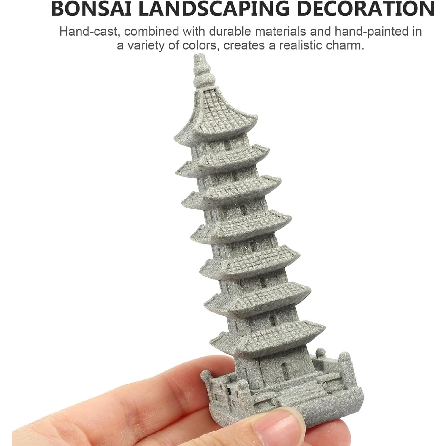 Estatua Mini Pagoda Yardwe Jardín Zen 10.5x3.5cm Gris