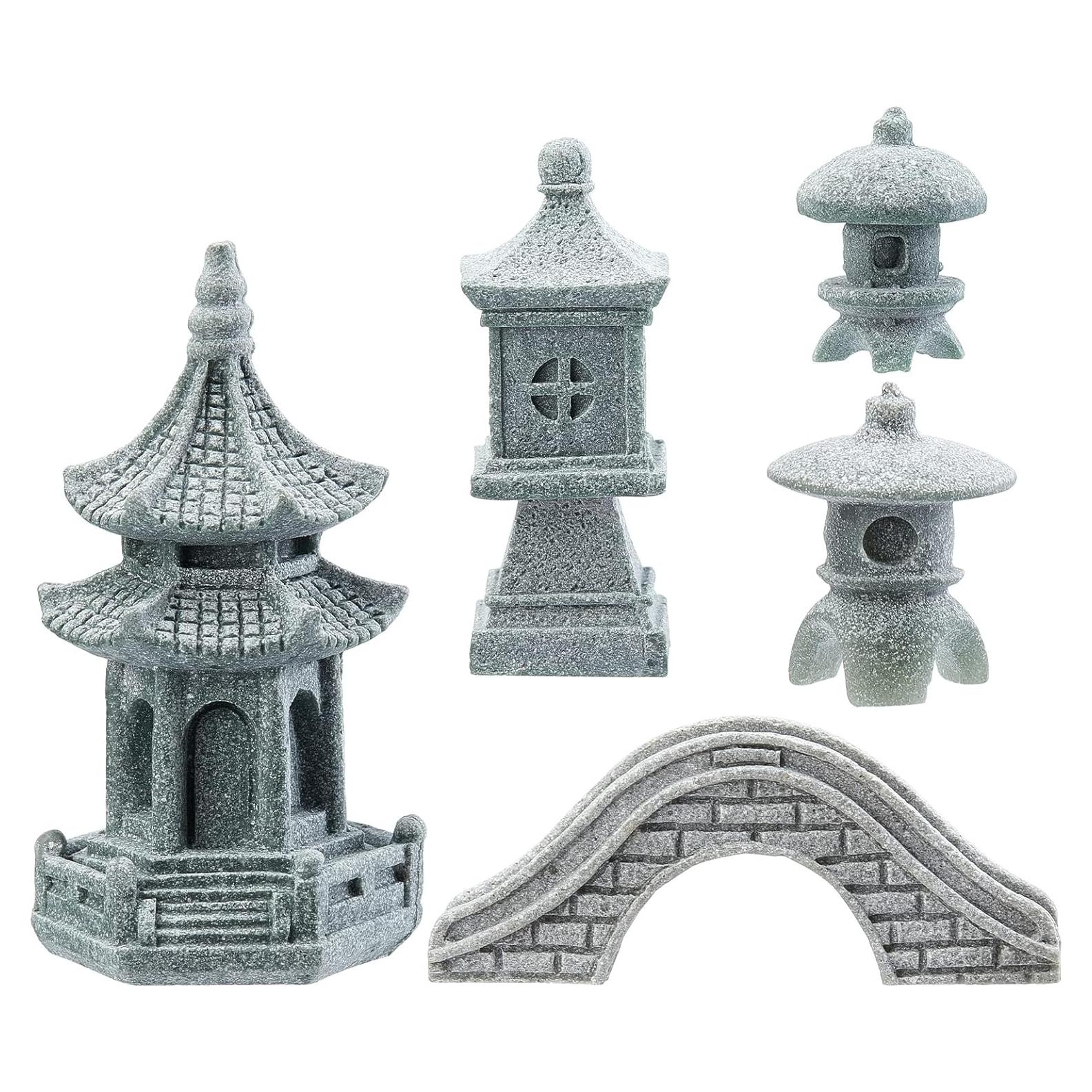 Estatuas Ornamentales de Pagoda y Linterna SUPERFINDINGS - 5 Piezas