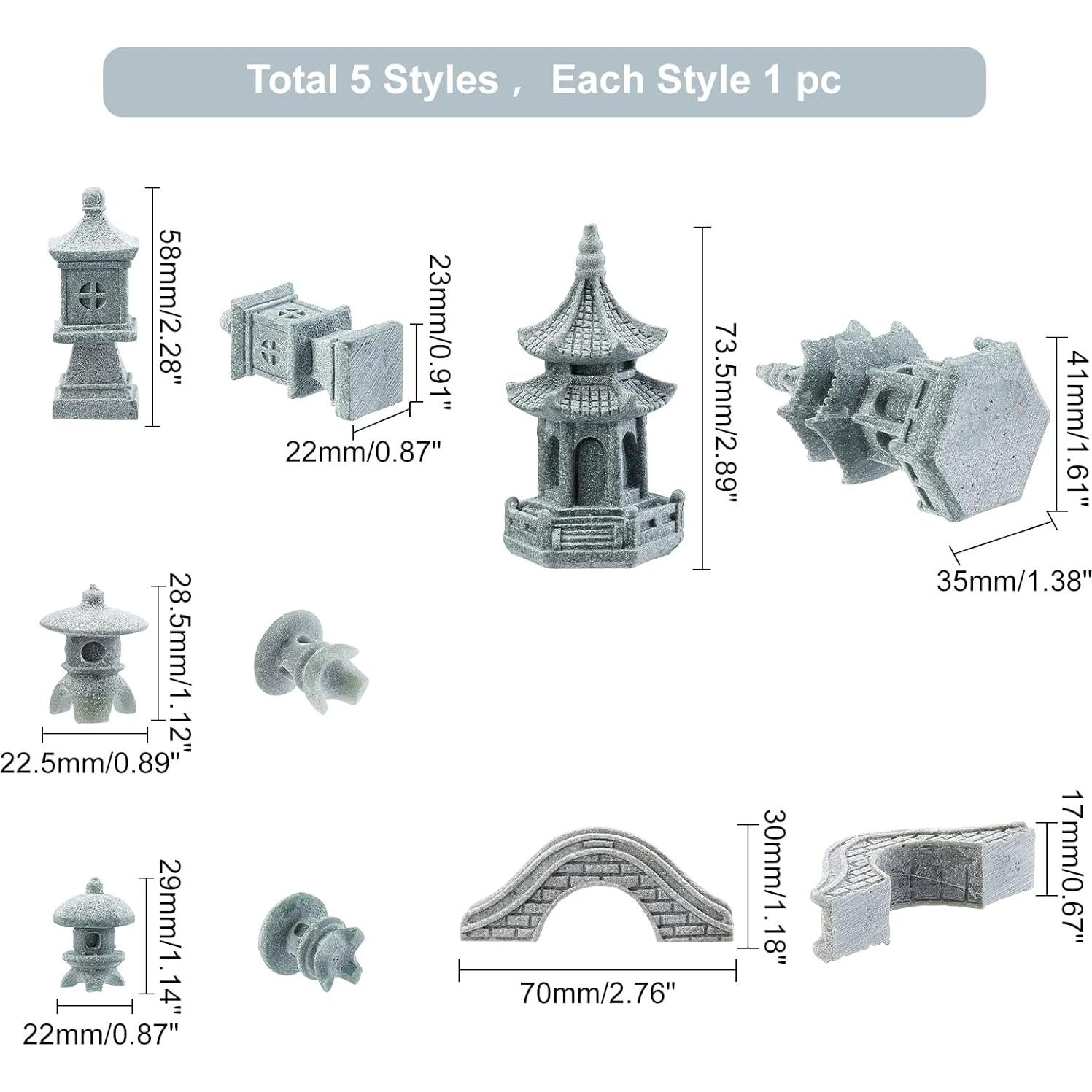 Estatuas Ornamentales de Pagoda y Linterna SUPERFINDINGS - 5 Piezas